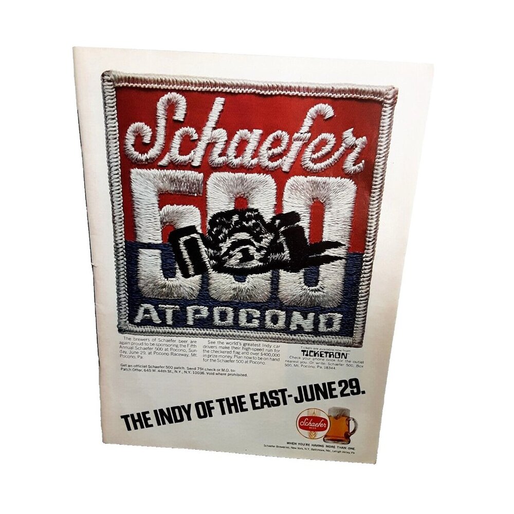 1975 Schaefer Beer Indy Racing at Pocono Original Print Ad Vintage 70s